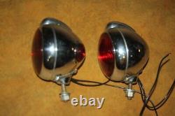 Vintage Matched Pair Stem Mount Bullet Tail Lights 3.25 Red Glass Lenses-Work