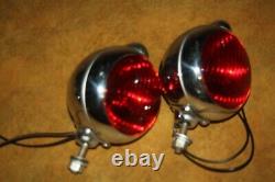 Vintage Matched Pair Stem Mount Bullet Tail Lights 3.25 Red Glass Lenses-Work