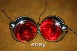 Vintage Matched Pair Stem Mount Bullet Tail Lights 3.25 Red Glass Lenses-Work