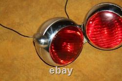 Vintage Matched Pair Stem Mount Bullet Tail Lights 3.25 Red Glass Lenses-Work