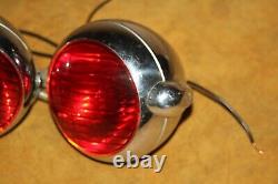 Vintage Matched Pair Stem Mount Bullet Tail Lights 3.25 Red Glass Lenses-Work