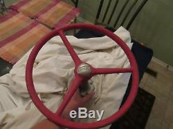 Vintage Mercury Mariner motor boat dual pulley steering wheel, red, 15
