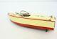 Vintage Motorized Wood Toy Boat Red Beige Tin Parts Wood Hull -m81