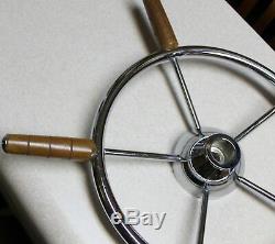 Vintage Nautical Boat Chrome & Wood Steering Wheel Chris Craft BP1000 5 Spoke