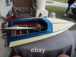 Vintage Nitro RC Speed Boat With OPS 40 Engine Parts 40 Long Estate Find