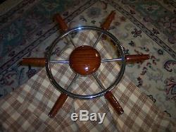 Vintage OWENS Chrome/Mahogany BOAT STEERING WHEEL Replacement Part Or Wall VG