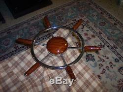Vintage OWENS Chrome/Mahogany BOAT STEERING WHEEL Replacement Part Or Wall VG