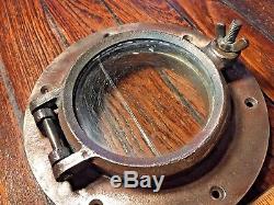 Vintage Old Cast Bronze 4 Round Porthole 7 1/2wide At Mounting Ring