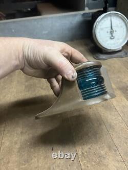Vintage Old Perko Boat Ship Maritime Blue Glass Bow Light Lamp Brass Parts USA