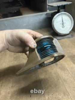 Vintage Old Perko Boat Ship Maritime Blue Glass Bow Light Lamp Brass Parts USA