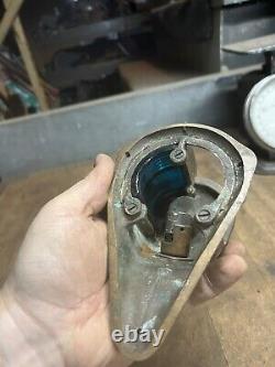 Vintage Old Perko Boat Ship Maritime Blue Glass Bow Light Lamp Brass Parts USA