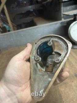 Vintage Old Perko Boat Ship Maritime Blue Glass Bow Light Lamp Brass Parts USA