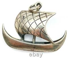 Vintage Oxidized Sterling Silver 925 Nautical Ocean Sailboat Charm Pendant