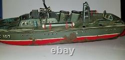 Vintage PT-107 Tin Litho Wind Up Torpedo Boat from 1950s for Repair or Parts