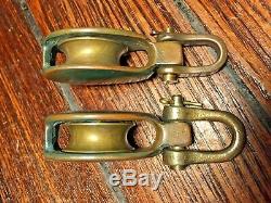 Vintage Pair Merriman Bronze Single Blocks 1 Sheaves, 5/16 Line, Great Patina