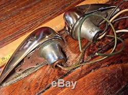 Vintage Pair Polished Brass/bronze Teardrop Side Mount Running Lights Glass Lens