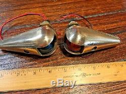 Vintage Pair Wilcox Crittenden Bronze Teardrop Running Lights With New Led Bulbs