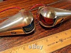 Vintage Pair Wilcox Crittenden Bronze Teardrop Running Lights With New Led Bulbs