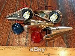 Vintage Pair Wilcox Crittenden Bronze Teardrop Running Lights With New Led Bulbs