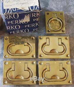 Vintage Perko Brass lifting handles, set of 4 plus 1 Never installed circa 1958