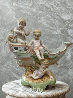 Vintage Porcelain Cherub Figurine Boat Scene Pastel Bisque Repair/Parts/Art