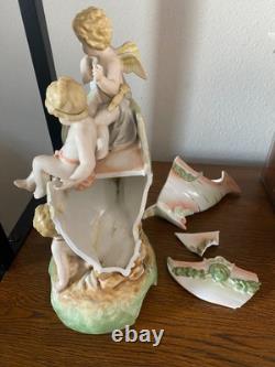 Vintage Porcelain Cherub Figurine Boat Scene Pastel Bisque Repair/Parts/Art