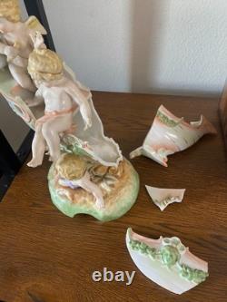 Vintage Porcelain Cherub Figurine Boat Scene Pastel Bisque Repair/Parts/Art