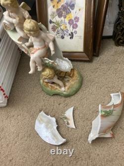 Vintage Porcelain Cherub Figurine Boat Scene Pastel Bisque Repair/Parts/Art
