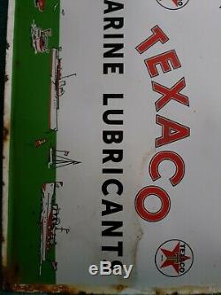 Vintage Porcelain Texaco Marine Lubricants Sign Gas Boat Motor Parts Pump Oil