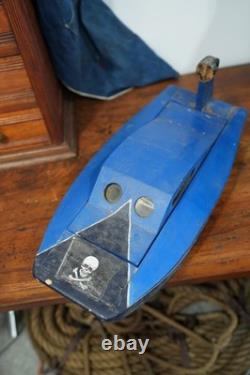 Vintage RC Gas Engine Model Boat Hydroplane Racing Wood for Parts Repair