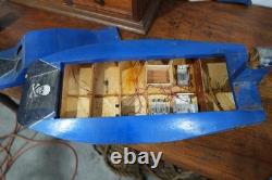 Vintage RC Gas Engine Model Boat Hydroplane Racing Wood for Parts Repair