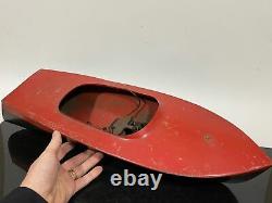 Vintage Racing RC Remote Control Painted Metal Boat For Parts Or Repair