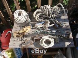 Vintage Sail Boat Parts Tuphblox Pulleys, Rope, Deck Hardware Cleats Bronze