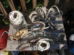 Vintage Sail Boat Parts Tuphblox Pulleys, Rope, Deck Hardware Cleats Bronze