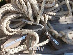 Vintage Sail Boat Parts Tuphblox Pulleys, Rope, Deck Hardware Cleats Bronze