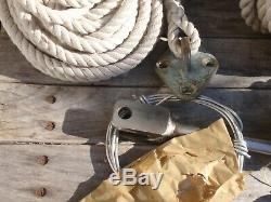 Vintage Sail Boat Parts Tuphblox Pulleys, Rope, Deck Hardware Cleats Bronze