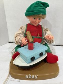 Vintage Santa's Best Christmas Elf Building Boat Animated Animatronic