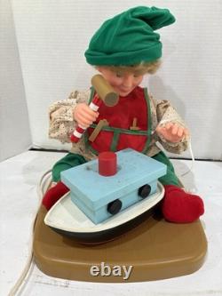 Vintage Santa's Best Christmas Elf Building Boat Animated Animatronic