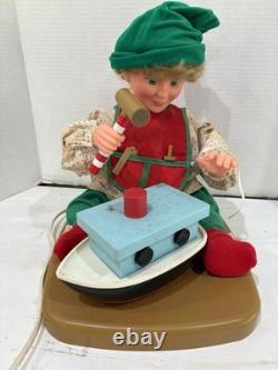 Vintage Santa's Best Christmas Elf Building Boat Animated Animatronic