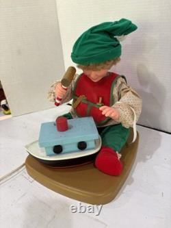 Vintage Santa's Best Christmas Elf Building Boat Animated Animatronic