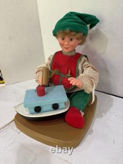 Vintage Santa's Best Christmas Elf Building Boat Animated Animatronic