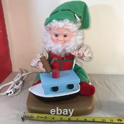 Vintage Santa's Best Christmas Elf Building Boat Animated Animatronic 1990's