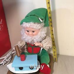 Vintage Santa's Best Christmas Elf Building Boat Animated Animatronic 1990's