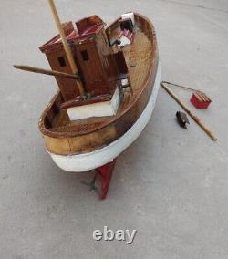 Vintage Shrimp Trawler Work Boat Wooden Fishing Model 20 For Display Parts