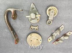 Vintage Small Brass Boat Parts CW Cleats Pulley Handle Cap Key Lot