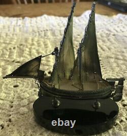 Vintage Stamped Silver miniature Schooner sailing ship, boat, vessel on stand