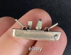 Vintage Sterling Silver Battleship Charm Boat Gunship Boat 3D