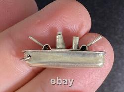 Vintage Sterling Silver Battleship Charm Boat Gunship Boat 3D