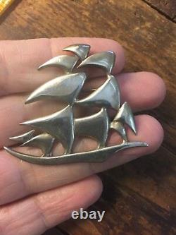 Vintage Sterling Silver Sailing Sail Boat Pin Brooch Modernist Design