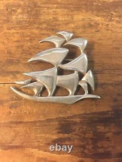 Vintage Sterling Silver Sailing Sail Boat Pin Brooch Modernist Design